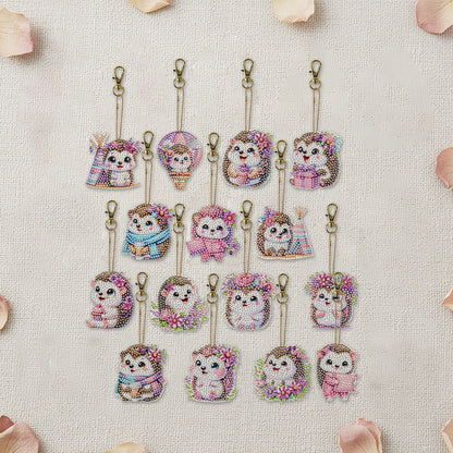 15Pcs Hedgehog DiY Double-Sided Diamond Art Keychain Ornament Party Crafts Decor
