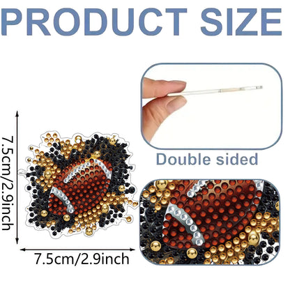 15Pcs Rugby DiY Double-Sided Diamond Art Keychain Ornaments Party Crafts Decor
