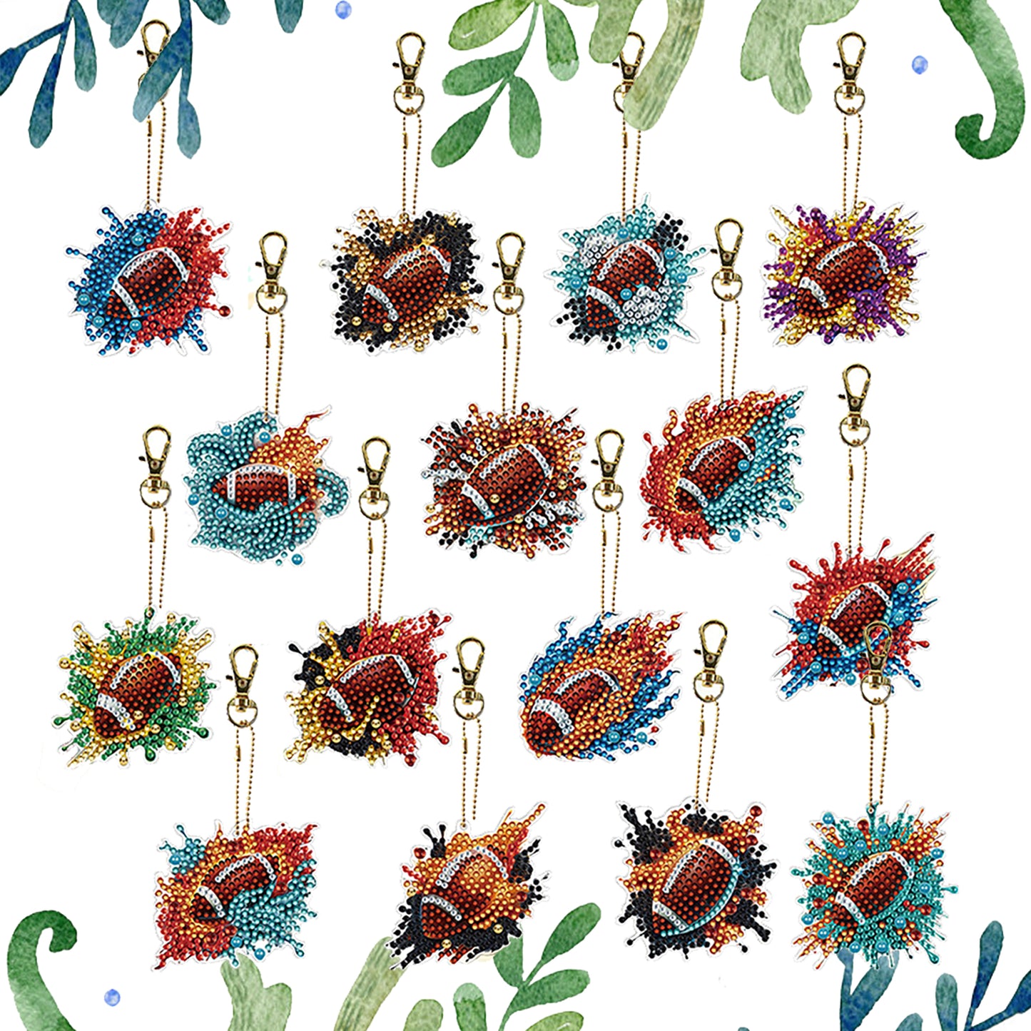 15Pcs Rugby DiY Double-Sided Diamond Art Keychain Ornaments Party Crafts Decor