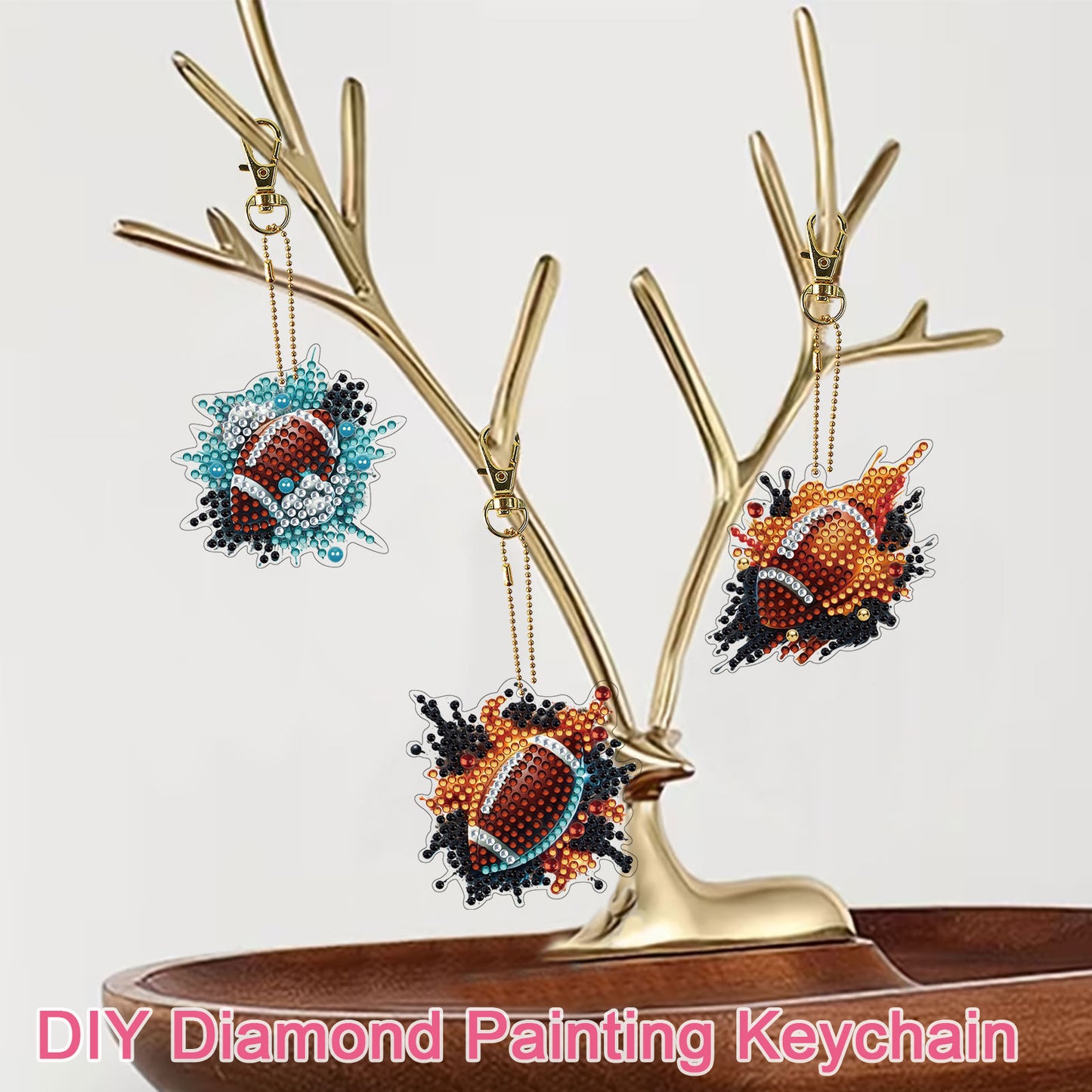 15Pcs Rugby DiY Double-Sided Diamond Art Keychain Ornaments Party Crafts Decor
