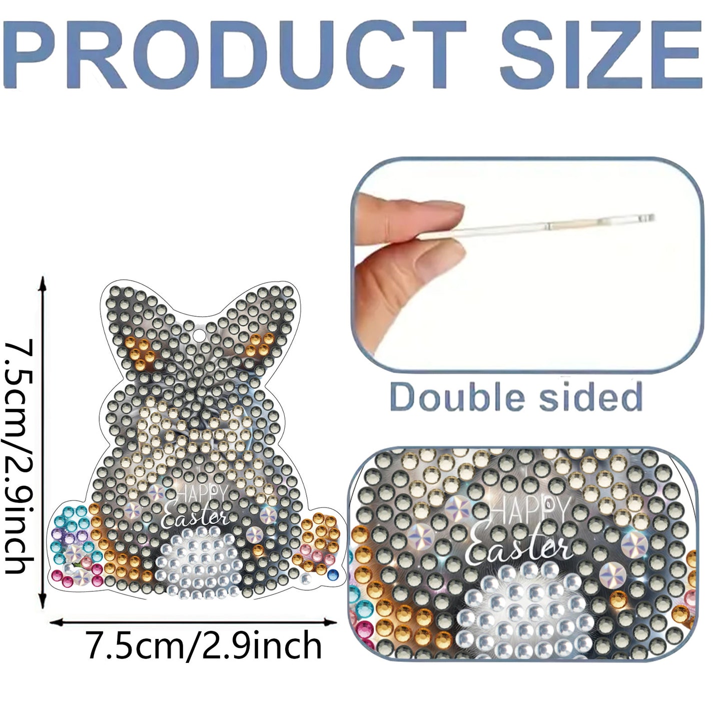 15Pcs Rabbit DiY Double-Sided Diamond Art Keychain Ornaments Party Crafts Decor
