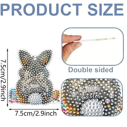 15Pcs Rabbit DiY Double-Sided Diamond Art Keychain Ornaments Party Crafts Decor