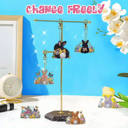 15Pcs Rabbit DiY Double-Sided Diamond Art Keychain Ornaments Party Crafts Decor