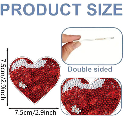 15Pcs Heart DiY Double-Sided Diamond Art Keychain Ornaments Party Crafts Decor