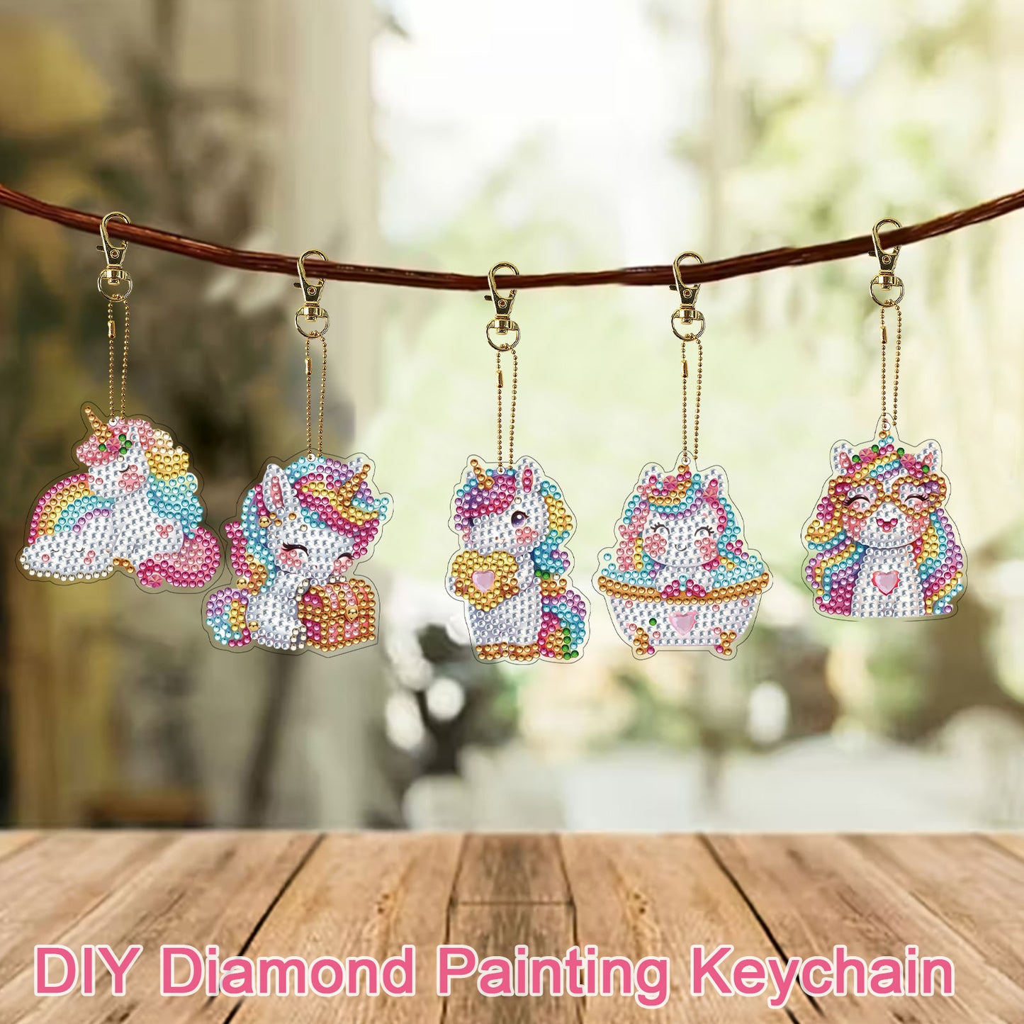 15Pcs Unicorn DiY Double-Sided Diamond Art Keychain Ornaments Party Crafts Decor