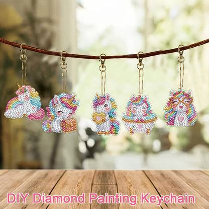 15Pcs Unicorn DiY Double-Sided Diamond Art Keychain Ornaments Party Crafts Decor