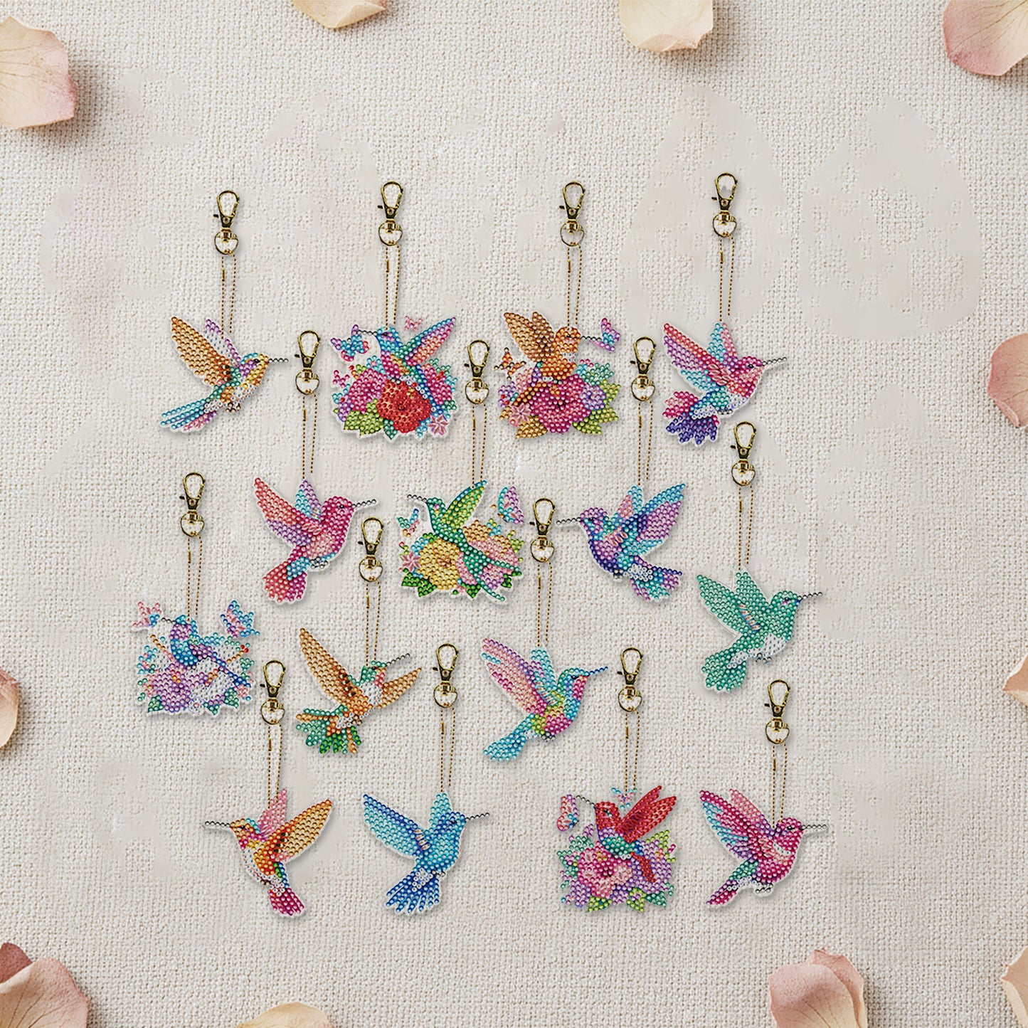 15Pcs Hummingbird DiY Double-Sided Diamond Art Keychain Ornaments Party Decor