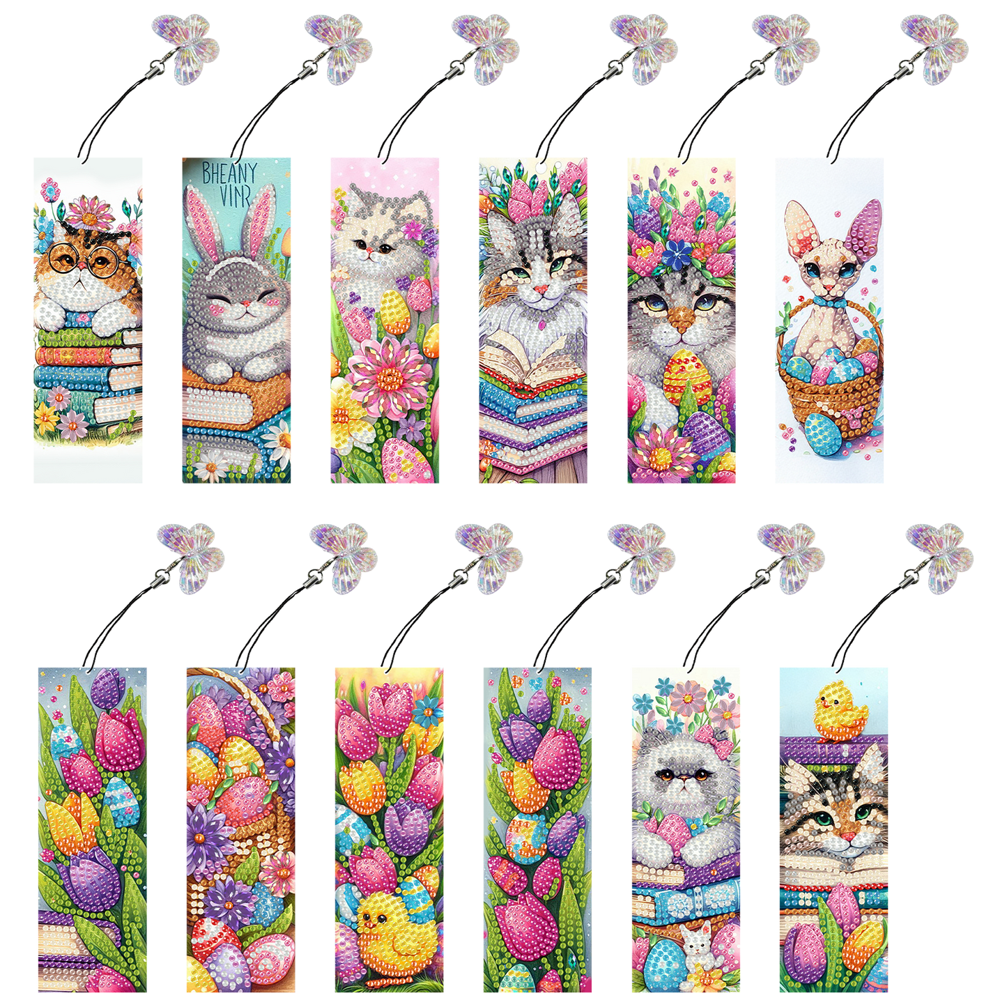 12Pcs Easter Cats DIY Diamond Art Painting Bookmark for Reading Enthusiasts