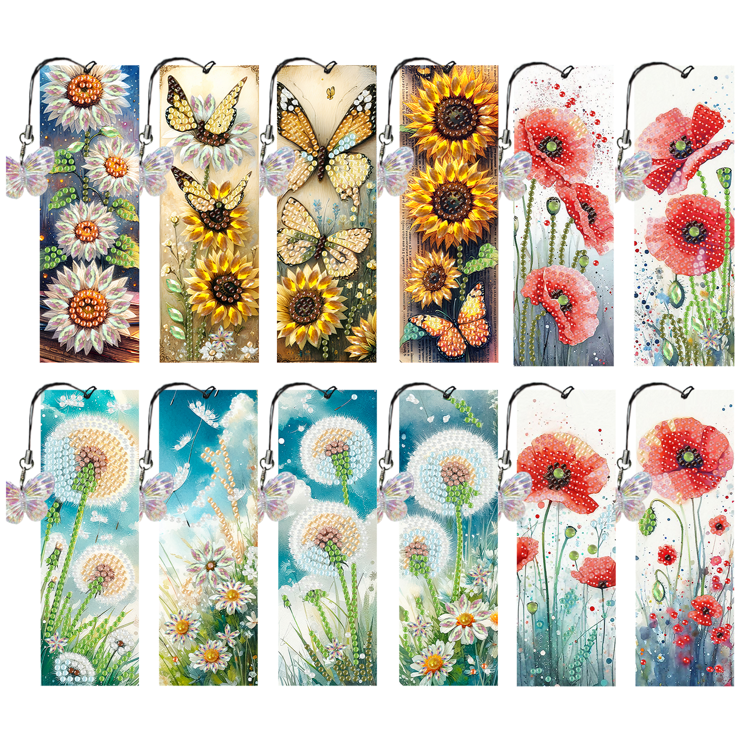12Pcs Flowers DIY Diamond Art Painting Bookmark for Reading Enthusiasts