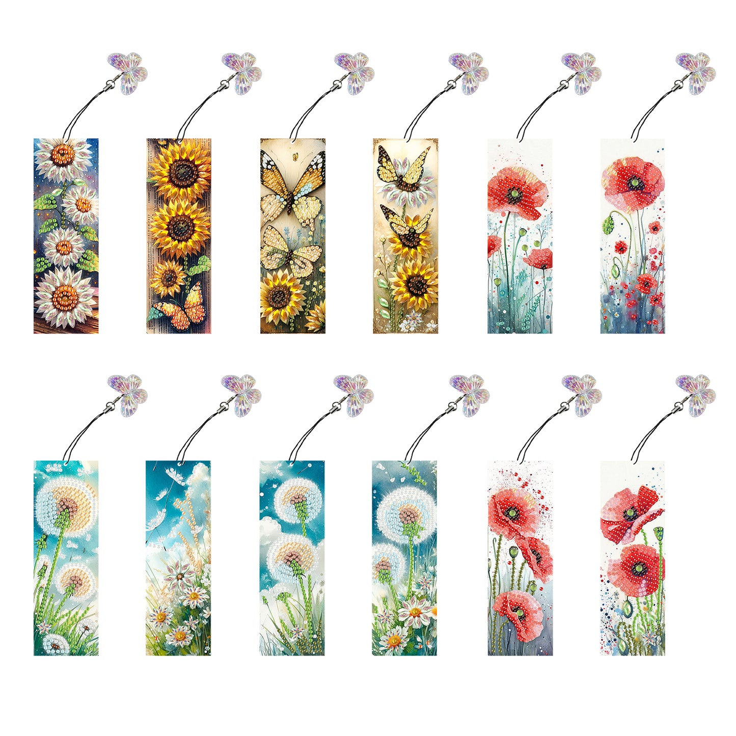 12Pcs Flowers DIY Diamond Art Painting Bookmark for Reading Enthusiasts
