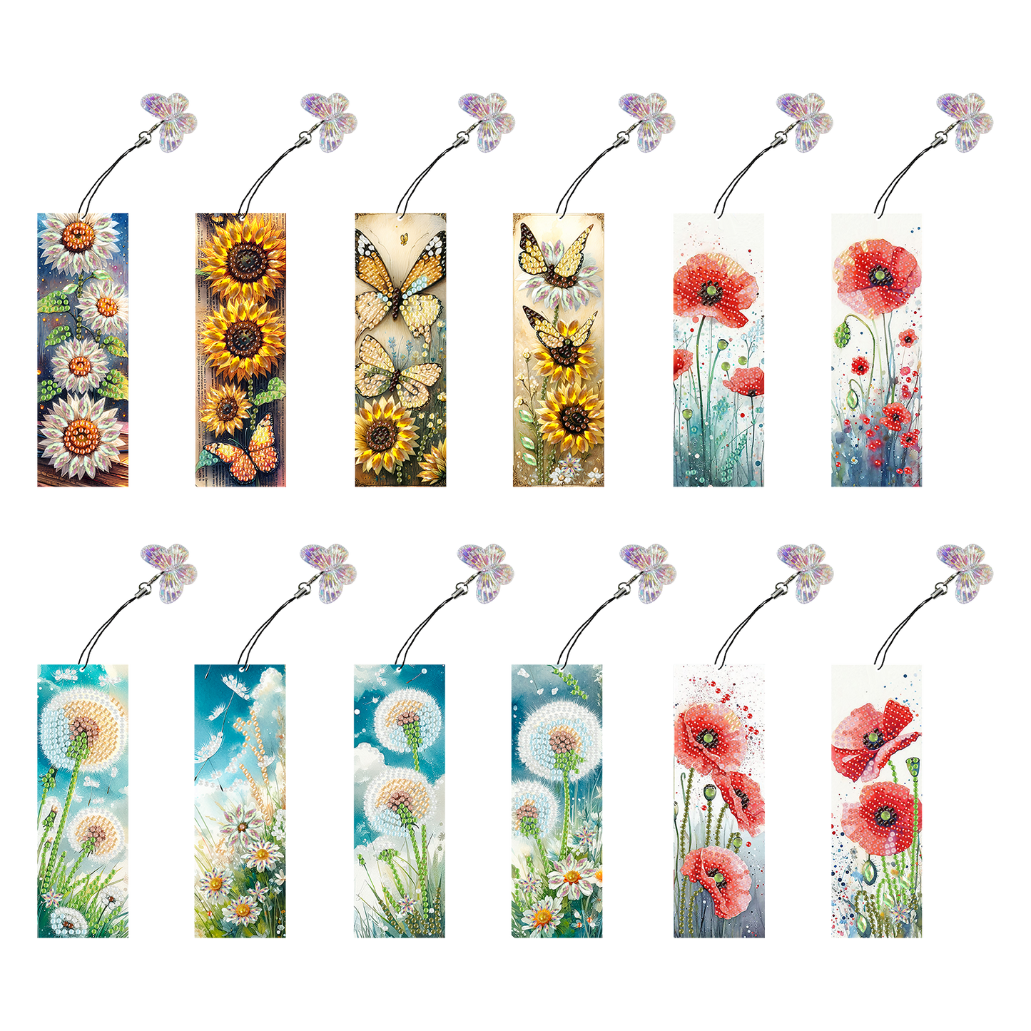 12Pcs Flowers DIY Diamond Art Painting Bookmark for Reading Enthusiasts