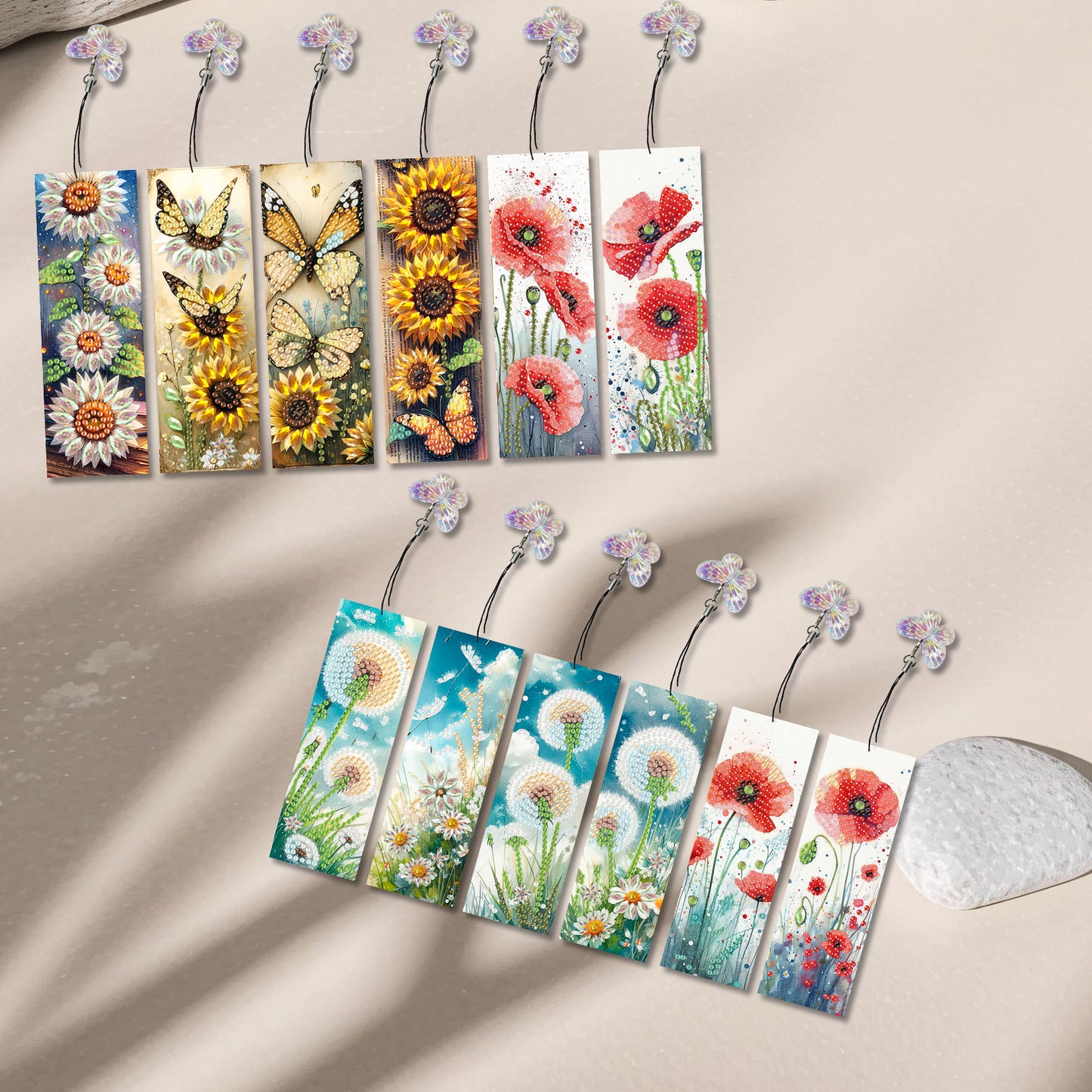 12Pcs Flowers DIY Diamond Art Painting Bookmark for Reading Enthusiasts