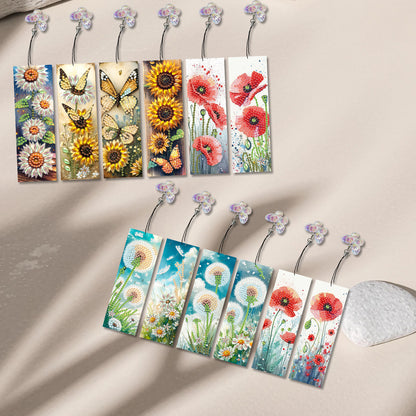 12Pcs Flowers DIY Diamond Art Painting Bookmark for Reading Enthusiasts