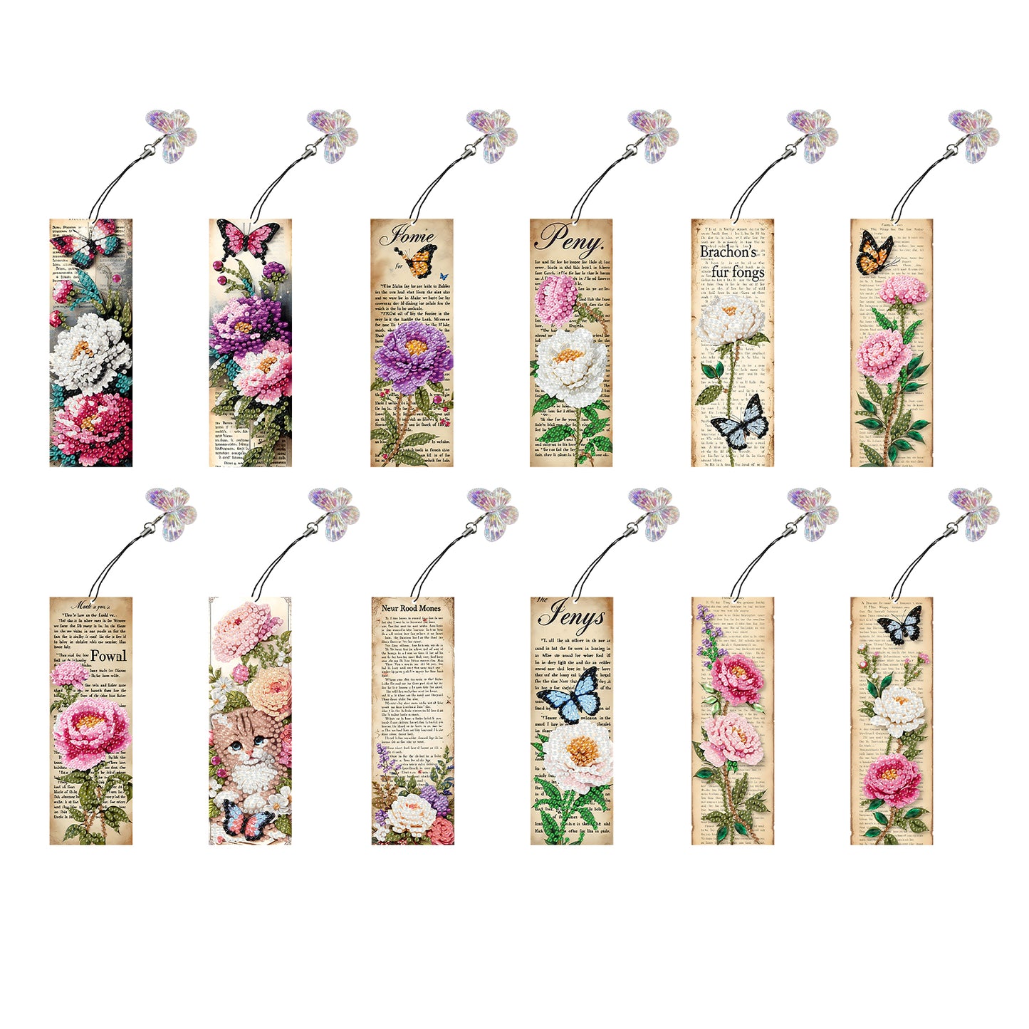 12Pcs Flowers Words DIY Diamond Art Painting Bookmark for Reading Enthusiasts