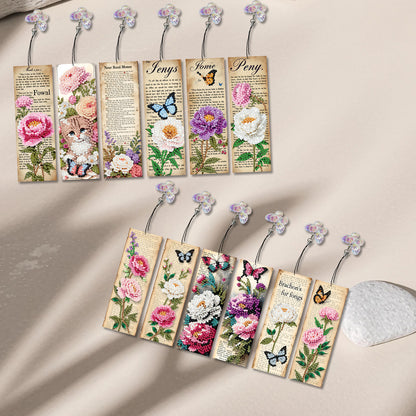 12Pcs Flowers Words DIY Diamond Art Painting Bookmark for Reading Enthusiasts