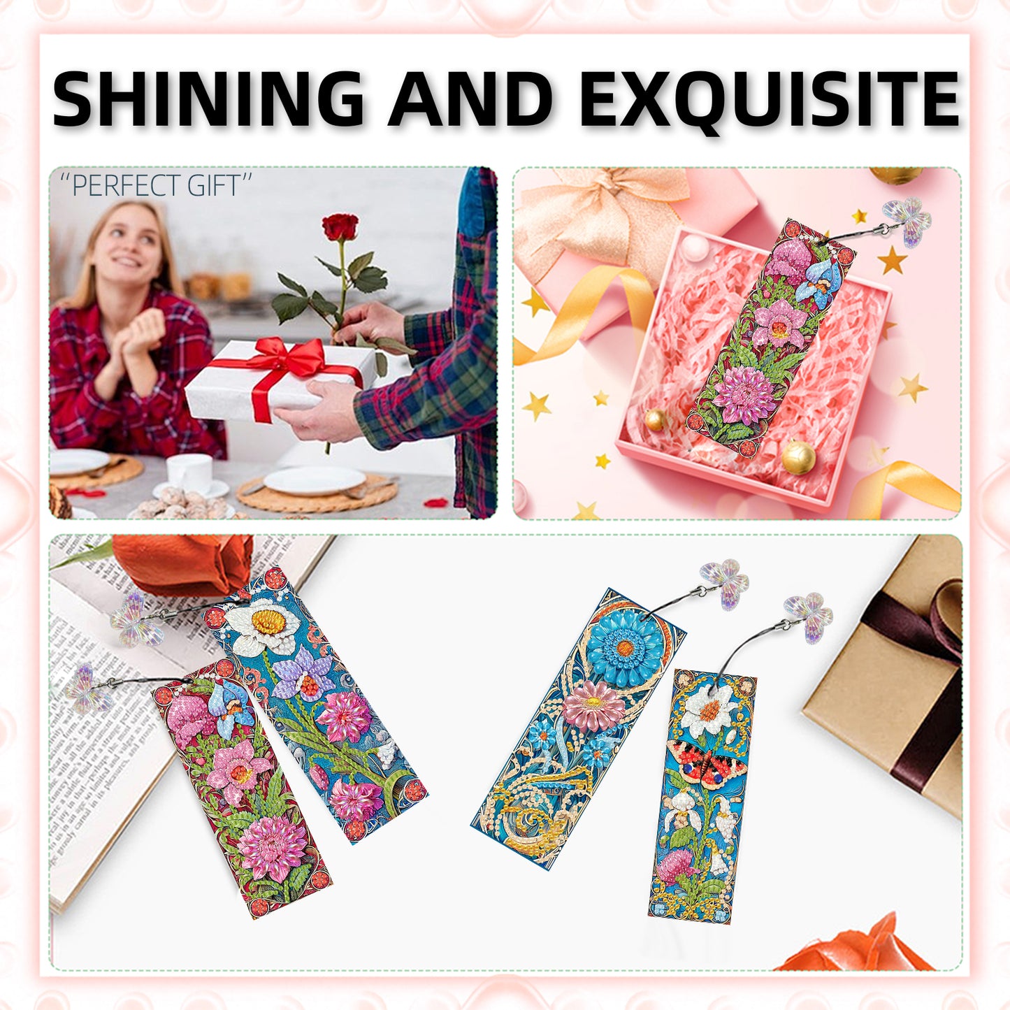12Pcs Fresh Flowers DIY Diamond Art Painting Bookmark for Reading Enthusiasts