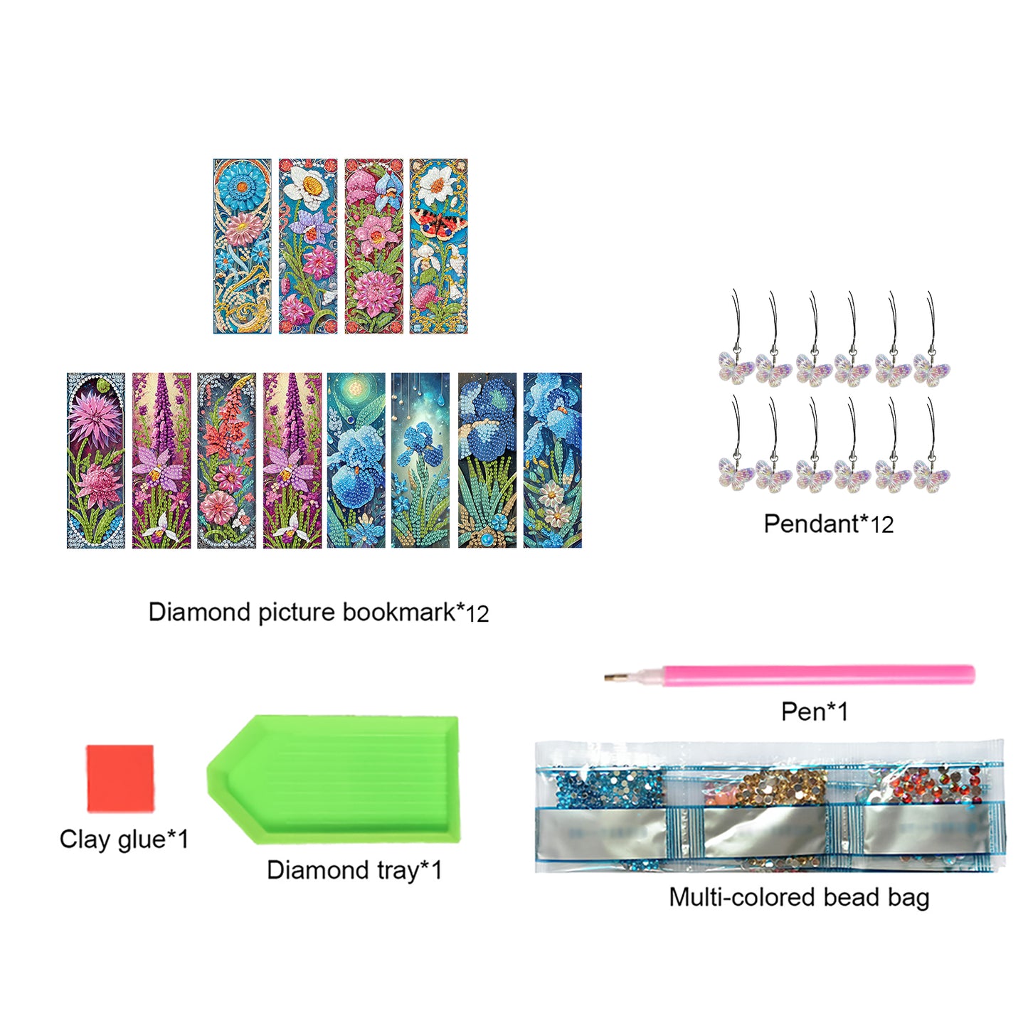 12Pcs Fresh Flowers DIY Diamond Art Painting Bookmark for Reading Enthusiasts