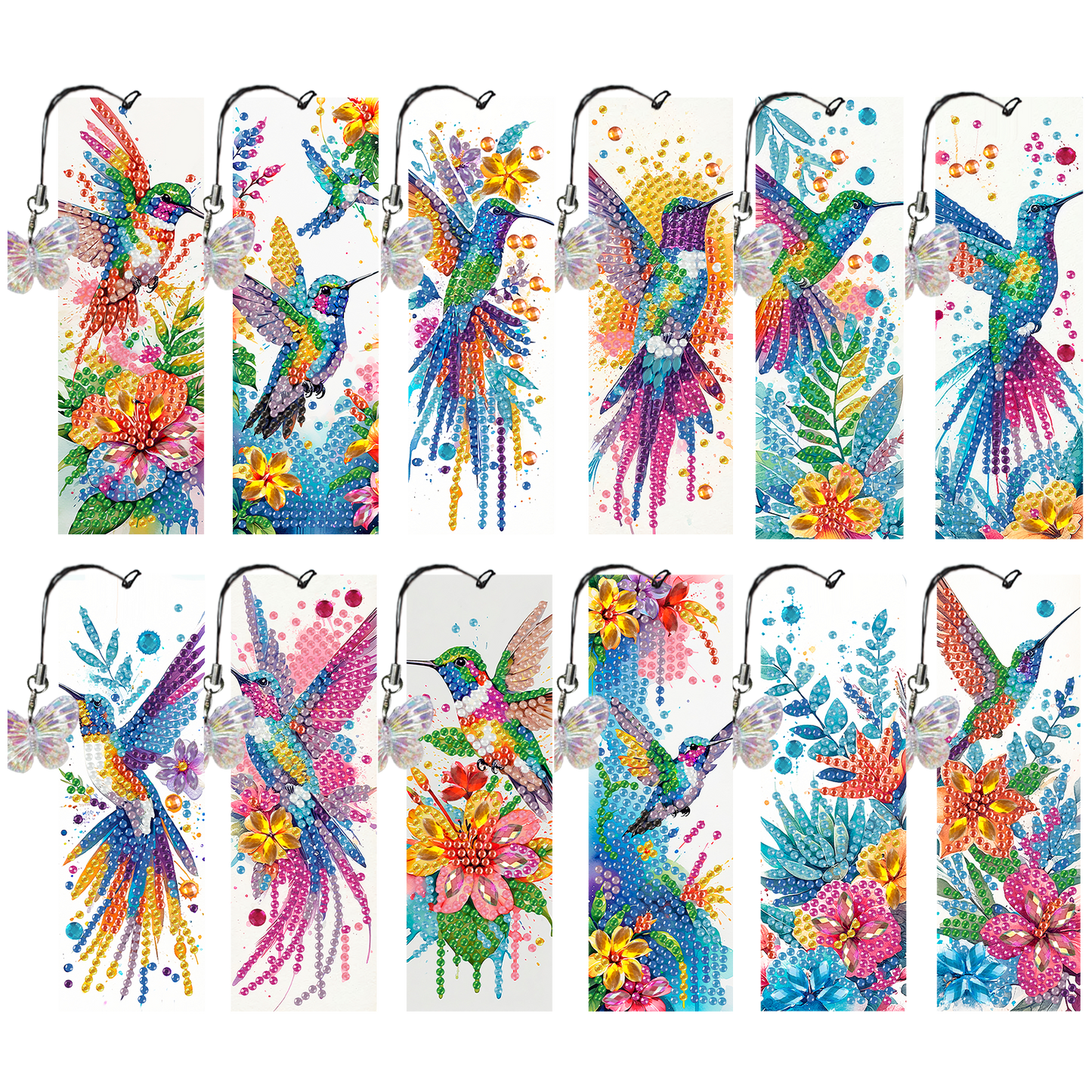 12Pcs Hummingbird DIY Diamond Art Painting Bookmark for Reading Enthusiasts