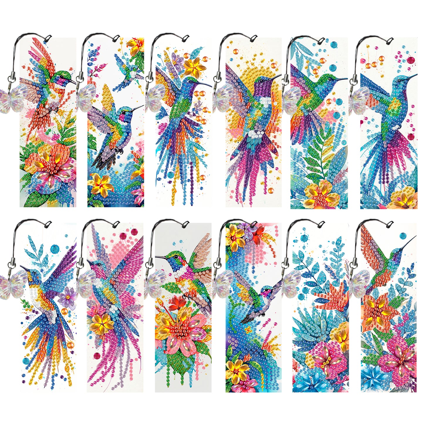 12Pcs Hummingbird DIY Diamond Art Painting Bookmark for Reading Enthusiasts