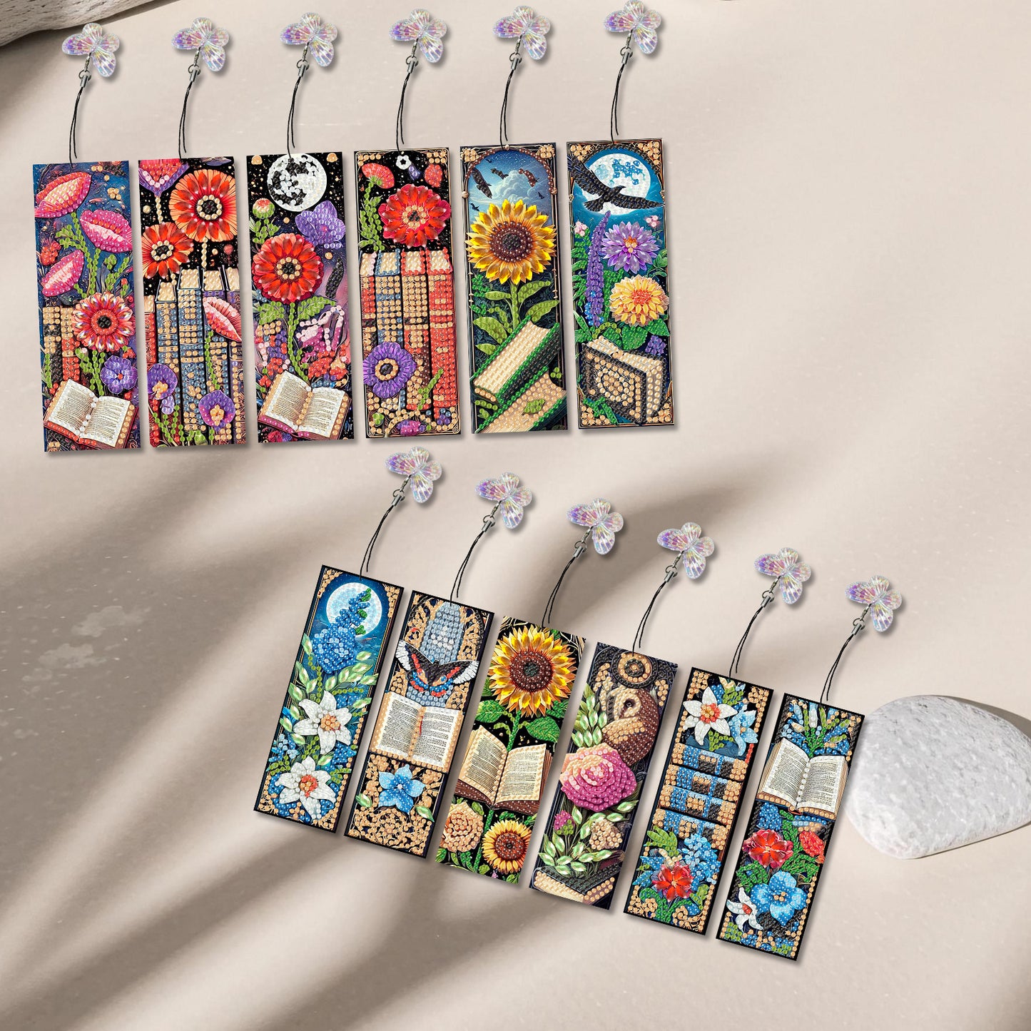 12Pcs Books Flowers DIY Diamond Art Painting Bookmark for Reading Enthusiasts