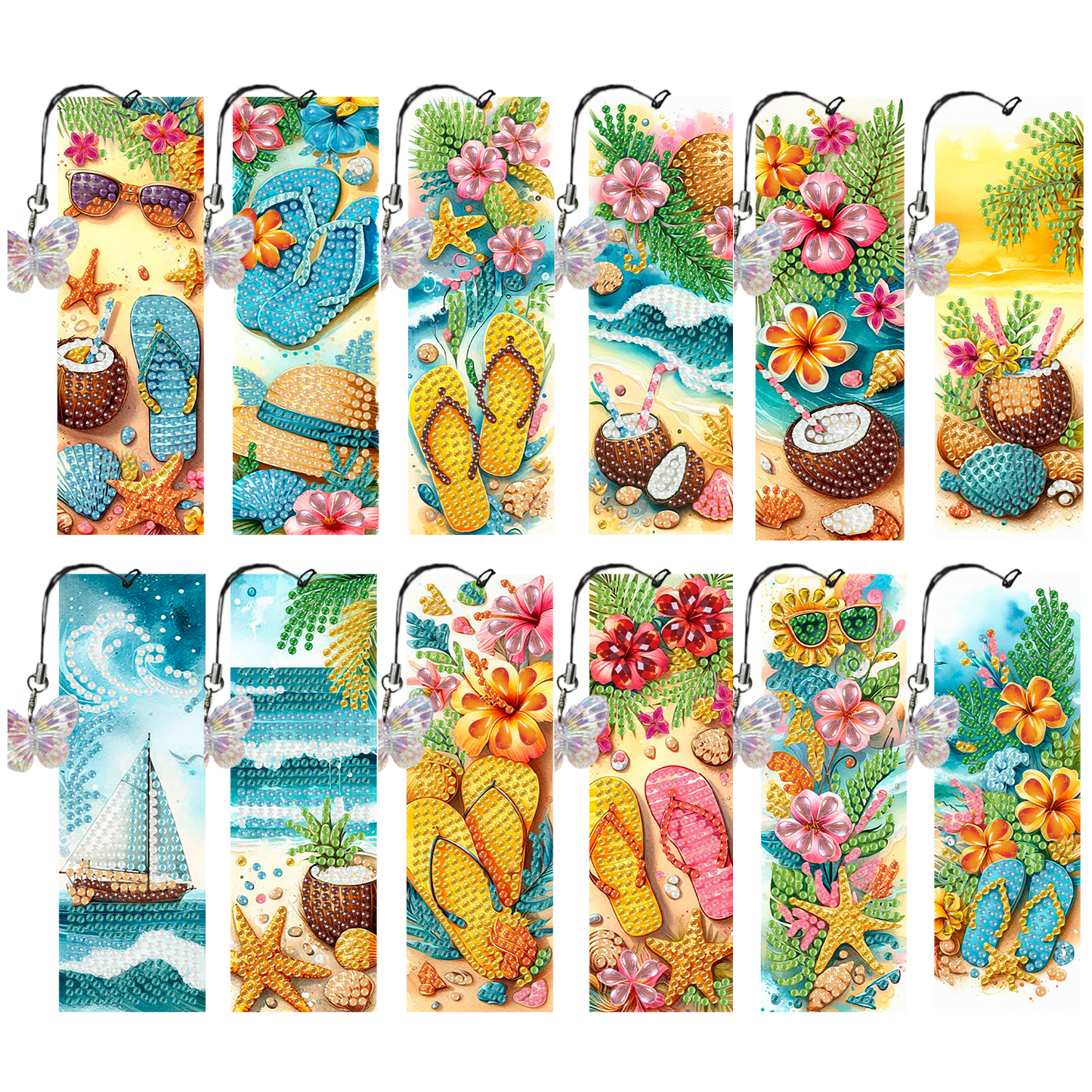 12Pcs Summer Beach DIY Diamond Art Painting Bookmark for Reading Enthusiasts