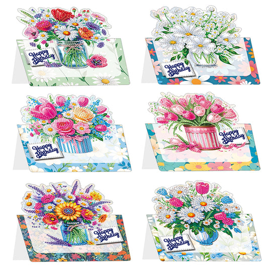 6pcs Flower Pattern DIY Diamond Painting Greeting Postcards Set with Envelope