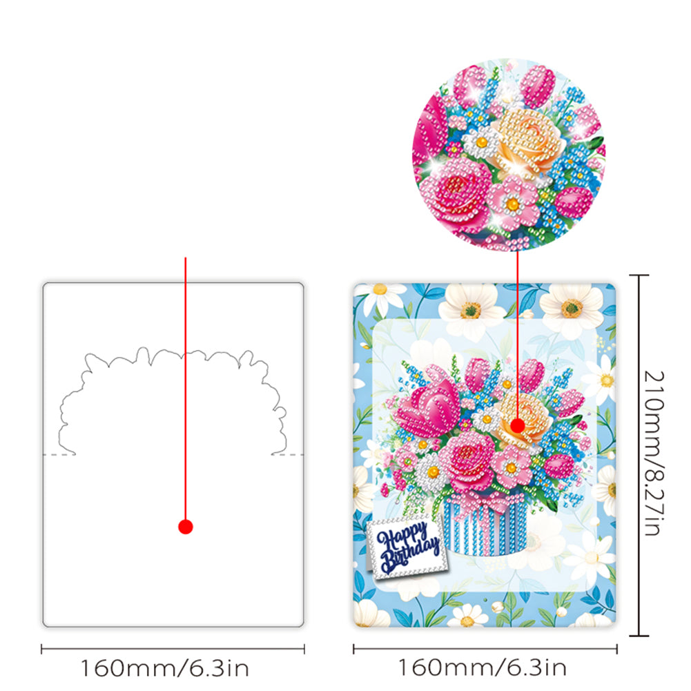 6pcs Flower Pattern DIY Diamond Painting Greeting Postcards Set with Envelope