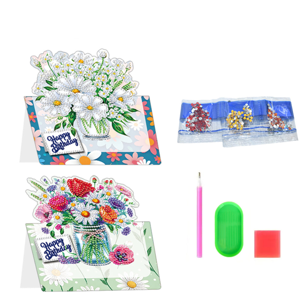 6pcs Flower Pattern DIY Diamond Painting Greeting Postcards Set with Envelope