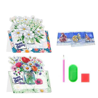 6pcs Flower Pattern DIY Diamond Painting Greeting Postcards Set with Envelope