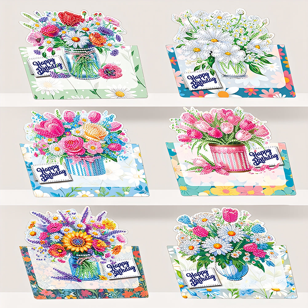 6pcs Flower Pattern DIY Diamond Painting Greeting Postcards Set with Envelope