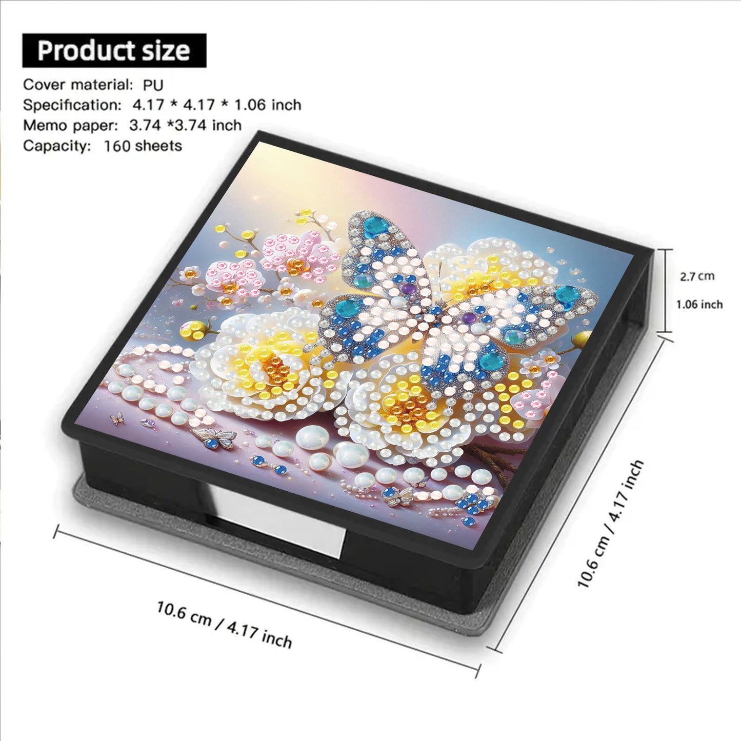 Butterfly PU DIY 5D Diamond Painting Note Box w/160 Sheet for Home Office School