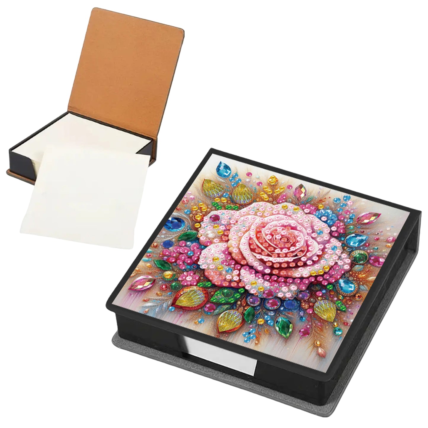 Flower PU DIY 5D Diamond Painting Note Box w/160 Sheet for Home Office School