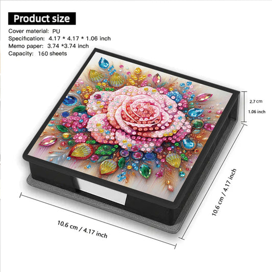 Flower PU DIY 5D Diamond Painting Note Box w/160 Sheet for Home Office School