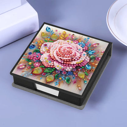 Flower PU DIY 5D Diamond Painting Note Box w/160 Sheet for Home Office School