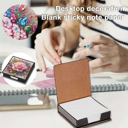 Flower PU DIY 5D Diamond Painting Note Box w/160 Sheet for Home Office School