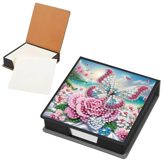 Butterfly and Flower PU DIY 5D Diamond Painting Note Box w/160 Sheets for Office