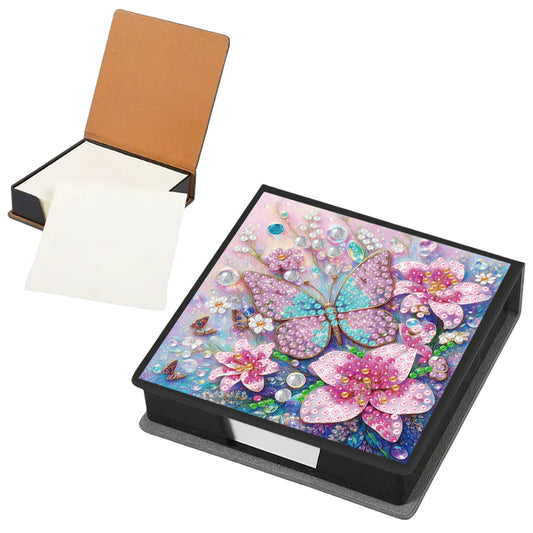 Flower Butterfly PU DIY 5D Diamond Painting Note Box w/160 Sheet for Office Home