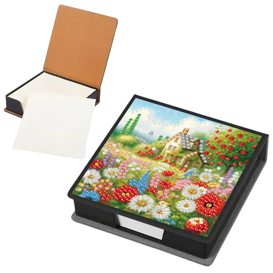 Cottage Garden PU DIY 5D Diamond Painting Note Box w/160 Sheets for Office Home