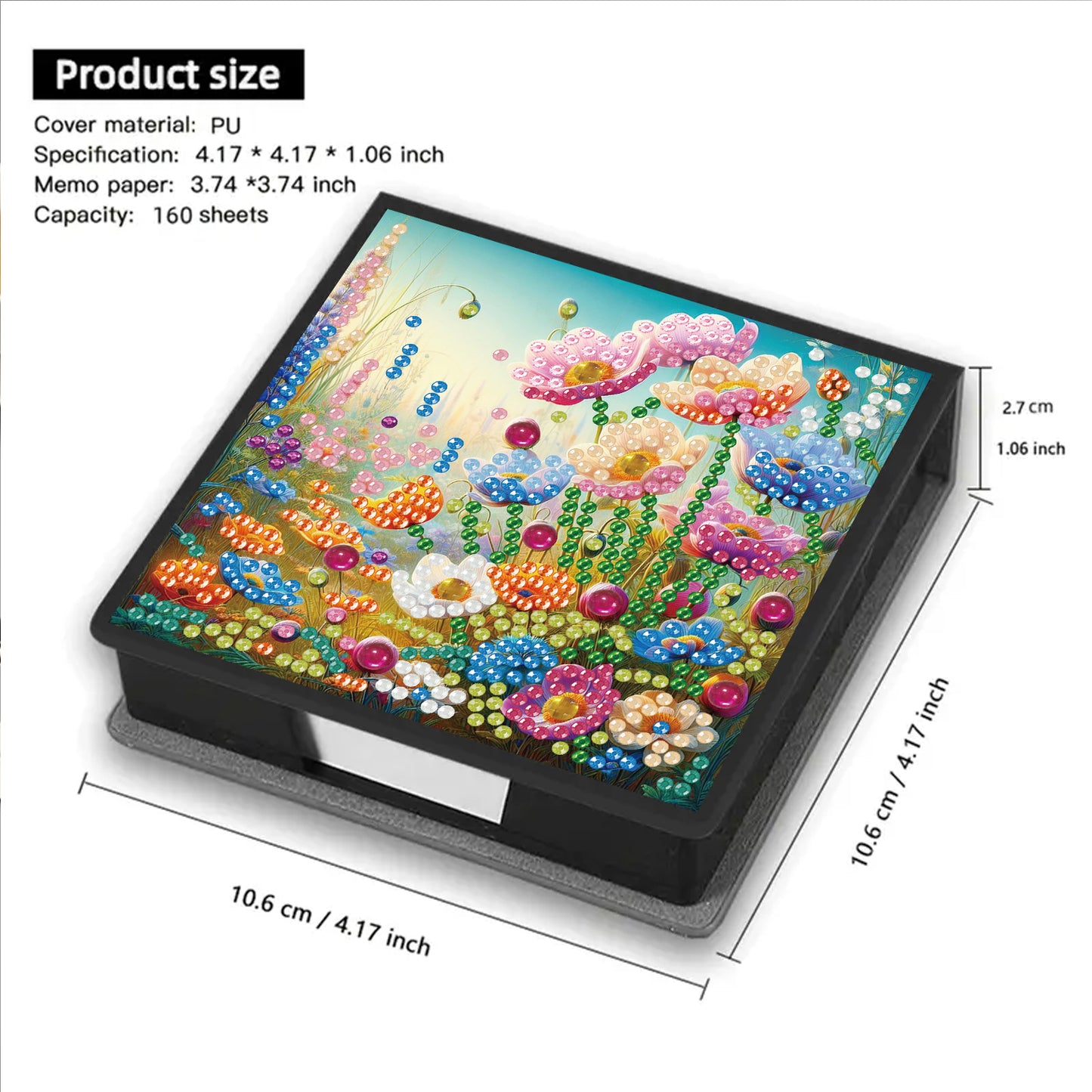 Garden PU DIY 5D Diamond Painting Note Box w/160 Sheets for Office Home School