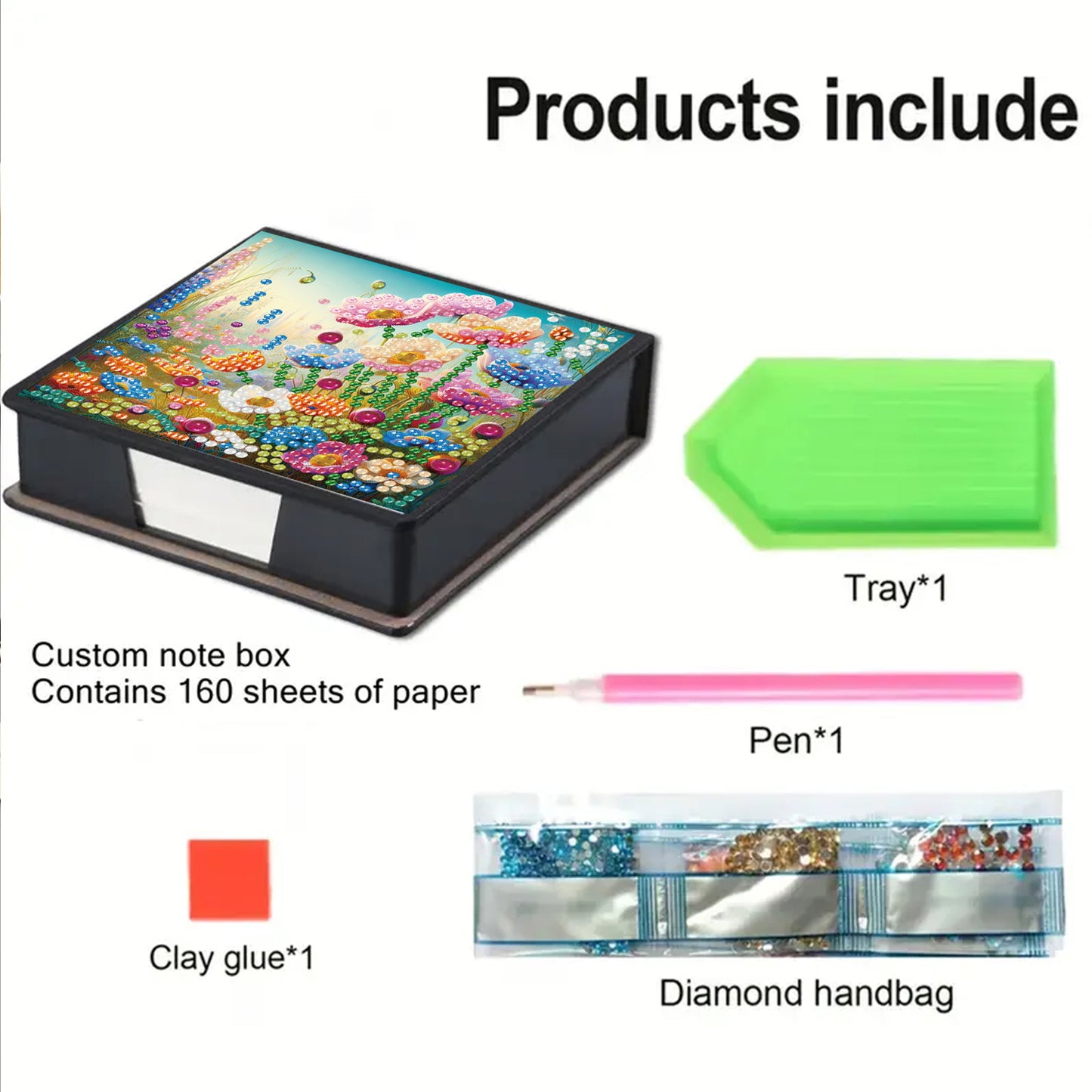 Garden PU DIY 5D Diamond Painting Note Box w/160 Sheets for Office Home School