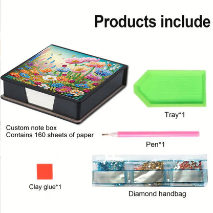 Garden PU DIY 5D Diamond Painting Note Box w/160 Sheets for Office Home School
