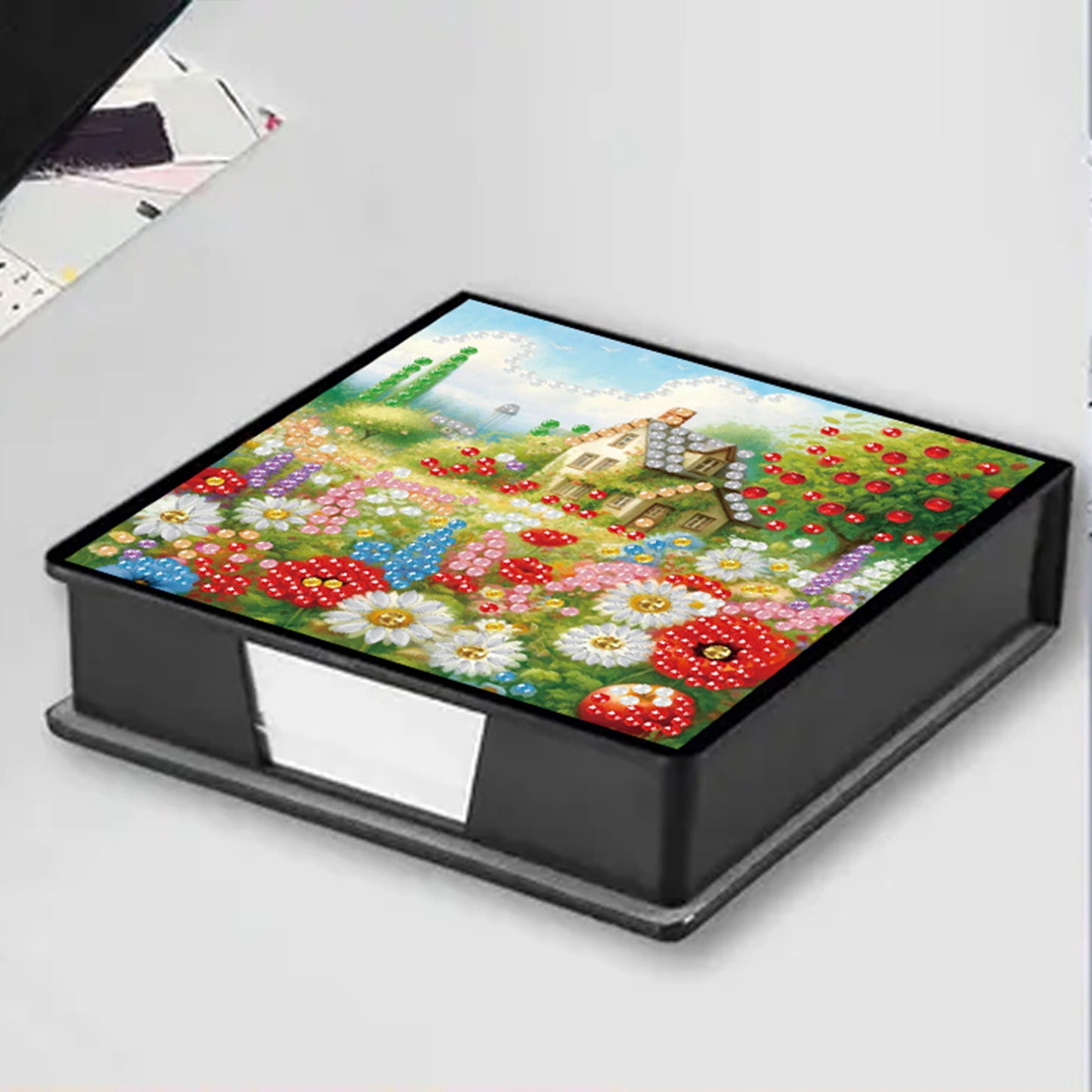 Garden PU DIY 5D Diamond Painting Note Box w/160 Sheets for Office Home School