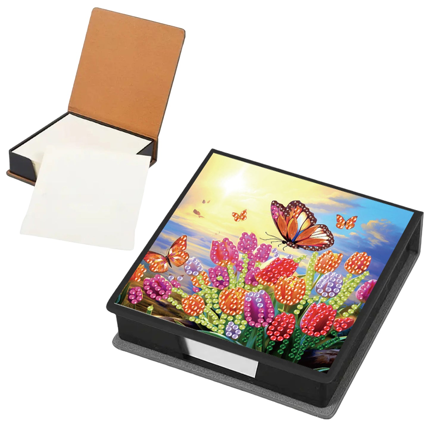 Tulips PU DIY 5D Diamond Painting Note Box w/160 Sheets for Office Home School