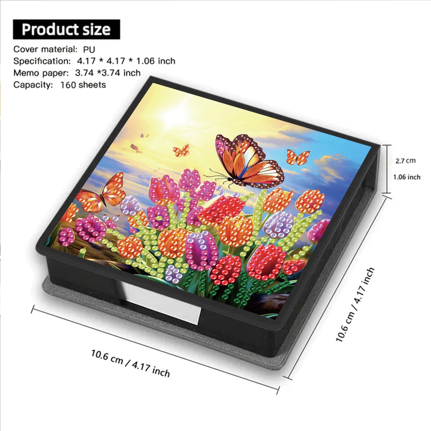 Tulips PU DIY 5D Diamond Painting Note Box w/160 Sheets for Office Home School