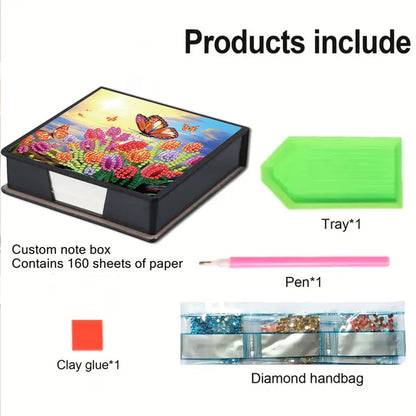Tulips PU DIY 5D Diamond Painting Note Box w/160 Sheets for Office Home School