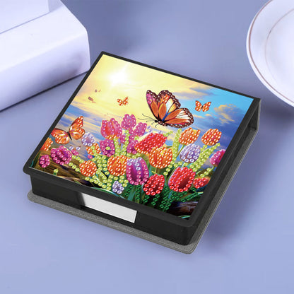 Tulips PU DIY 5D Diamond Painting Note Box w/160 Sheets for Office Home School