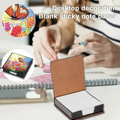 Tulips PU DIY 5D Diamond Painting Note Box w/160 Sheets for Office Home School