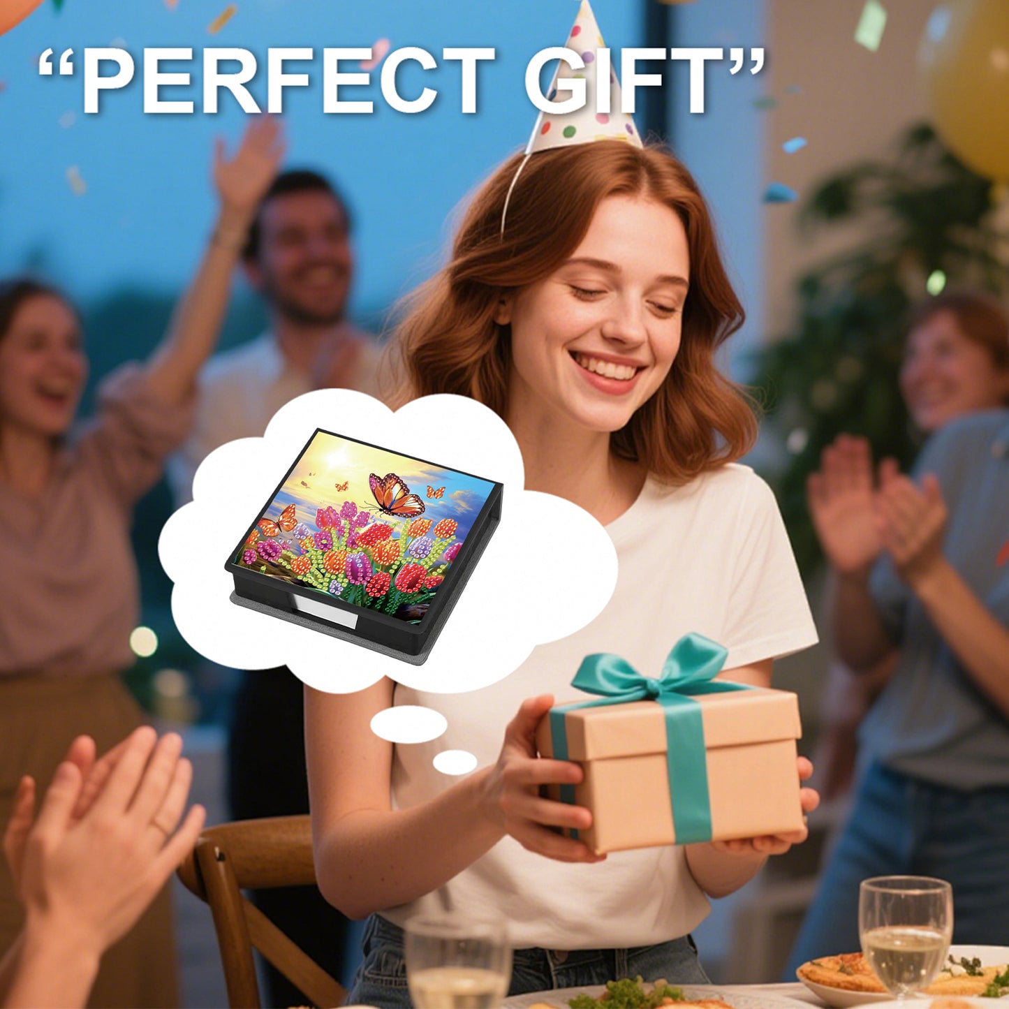 Tulips PU DIY 5D Diamond Painting Note Box w/160 Sheets for Office Home School