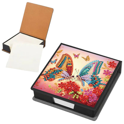 Two Butterflies PU DIY 5D Diamond Painting Note Box w/160 Sheets for Office Home