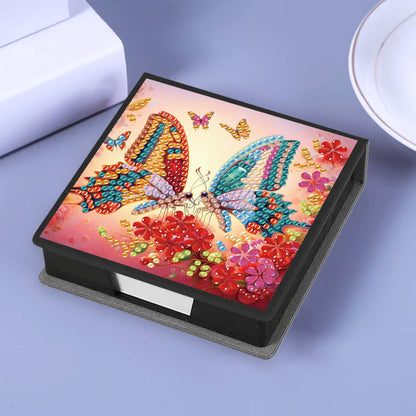 Two Butterflies PU DIY 5D Diamond Painting Note Box w/160 Sheets for Office Home